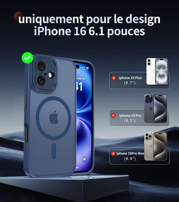 Magnetic Case for iPhone 16, Compatible with MagSafe, Translucent Matte Back Slim Shockproof Case, Storm Blue