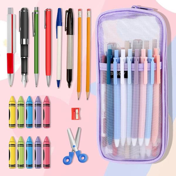Stort mesh-penalhus, transparent makeuptaske, kosmetiktaske til studerende, skole, universitet og kontor