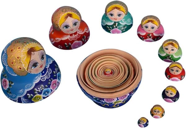 Blå 10-pak Russiske Babushka Dukker Matryoshka Håndlavede