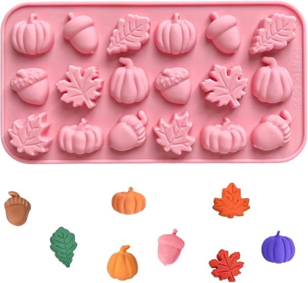 Silikone chokoladeform, non-stick græskar ahornblad agern slikform til Thanksgiving Halloween jul, lyserød, 20,4 x 10,8 cm