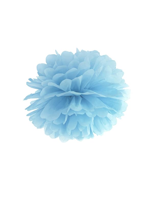 Hengende pomponger i blått papir 35 cm