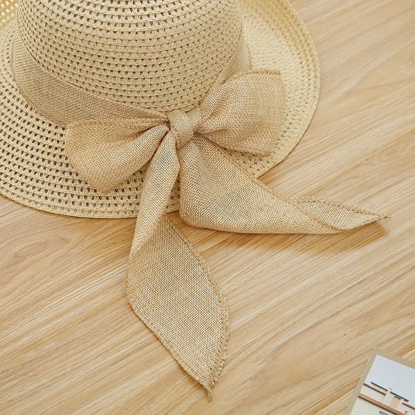 Stråhat til damer, solhat til stranden, sammenfoldelig med bred skygge, sommerhat med UV-beskyttelse Beige