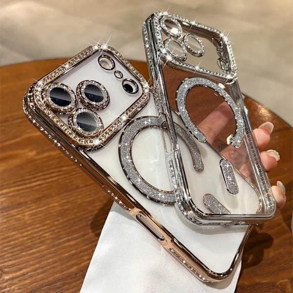 Luksuriøst jentefutteral Bling Diamond Linsebeskyttelse Magsafe-futteral Kompatibel iPhone 16 15 14 13 12 11 Pro Max Gull TM iPhone 14 Pro Gull TM iPhone 14 Pro