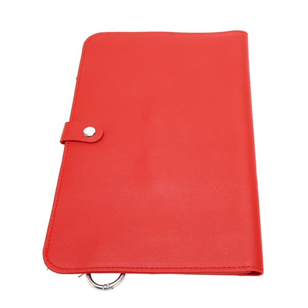 Crochet Hook Bag Red Cowhide Secure Snap Fastener Space-Saving Crochet Storage Bag for Knitting Home Travel