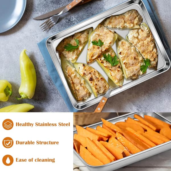 Stainless Steel Toaster Oven Pans, 2-Pack Small Non-Toxic Baking Sheets for Cookie Baking, Dishwasher Safe 10.5\"x8.3\" 10.5"x8.3"