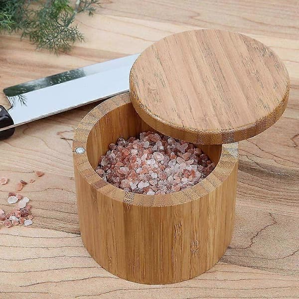 Salt- och pepparbox 100% Organiska Trälådor Vridbart Lock Behållare för Köksförvaring