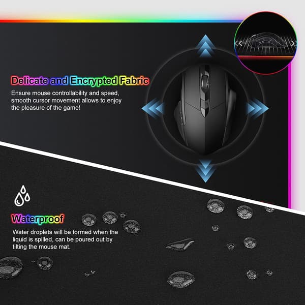 RGB Gaming Musemåtte (800 x 300 mm), Vandtæt, Skridsikker, Holdbar til Computer, PC