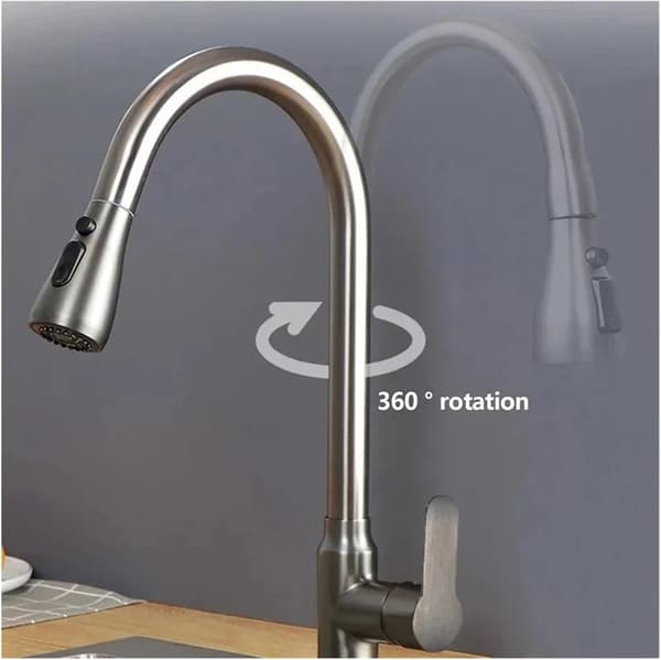 Kitchen Faucet with Pull-Out Spray, High Arc Pull-Out Kitchen Faucet Ensures Efficient RV Cleaning (Plating)