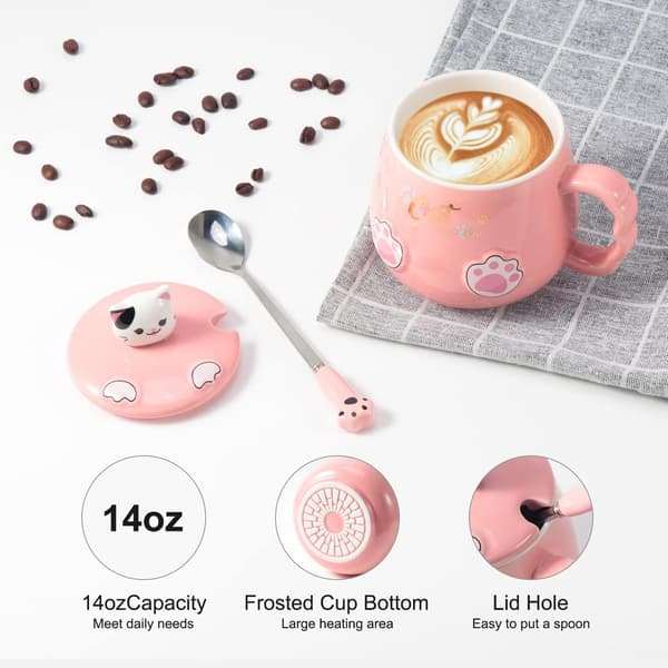 Söt kattmugg, nyhet keramisk kaffe te mjölkkopp med underbart kattlock, Kawaii