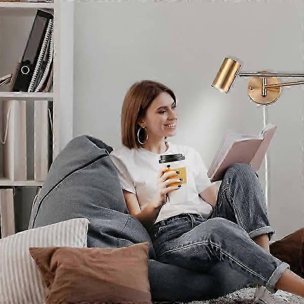 LED Wall Lamp with Adjustable Arm and Cable with Plug and Switch Reading Lamp E27 for Living Room, Bedroom, Bedside Gold