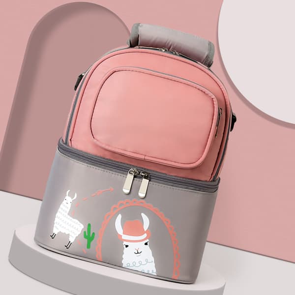 Milk Cooler Backpack Double Layer Nylon Stable Temperature Breast Milk Cooler Bag for Mom Pink Grey