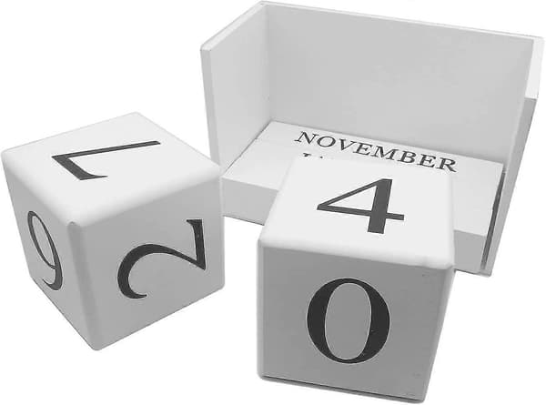 Träkalender med block - Evig blockmånadsskärm Hemmakontorsdekoration vit FT DB