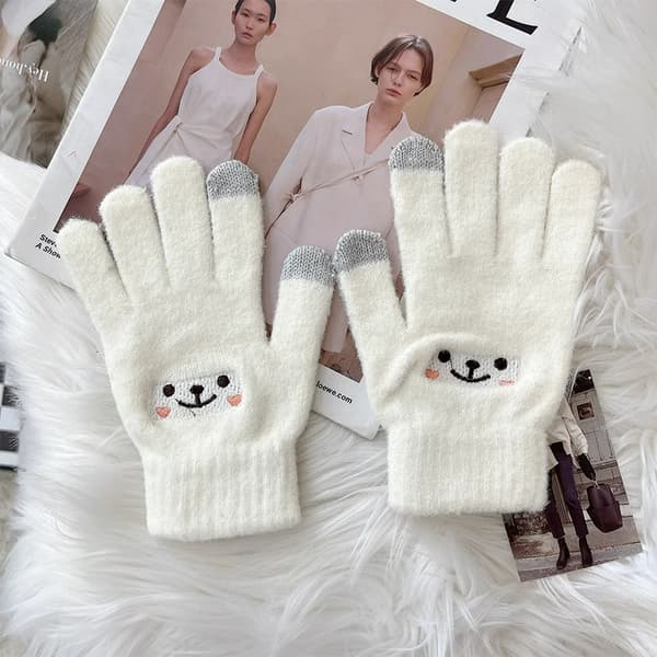 Vinterhandsker 1 par Damehandsker, Dame Touch Screen Varme Handsker Vinter Plys Varme Handsker (Farve: Hvid, Handskestørrelse: One Size Fits All)