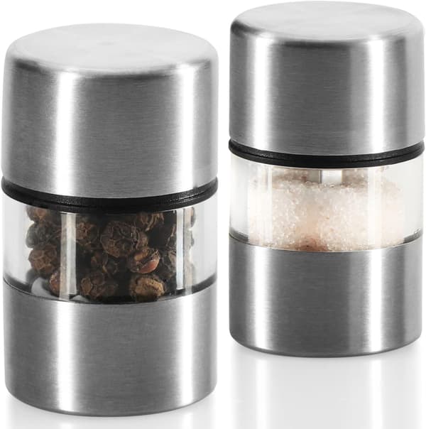 2x Mini salt- og peberkværn i rustfrit stål med keramisk slibning