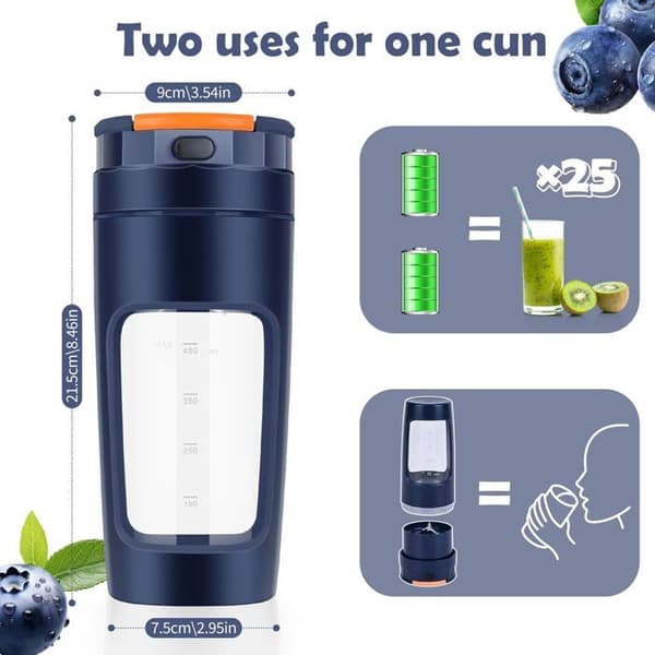 600 ML Portable Blender, Portable Smoothie Maker, 20000 RPM Powerful Smoothie Blender with 4 Blades (Blue)