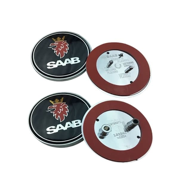 2 st Kolfiber Bil Fram Huv Logotyp Bagageutrymme Emblem för Saab 68mm