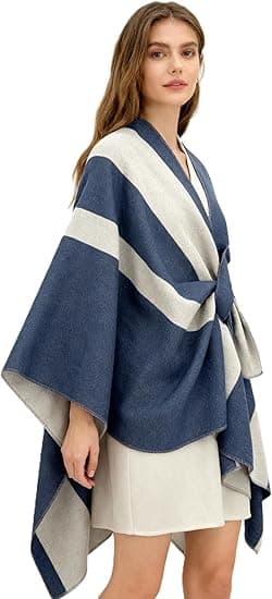 Dame Sjal Omslag Åpen Front Poncho Cape Cardigan for Høst Vinter Reisegave