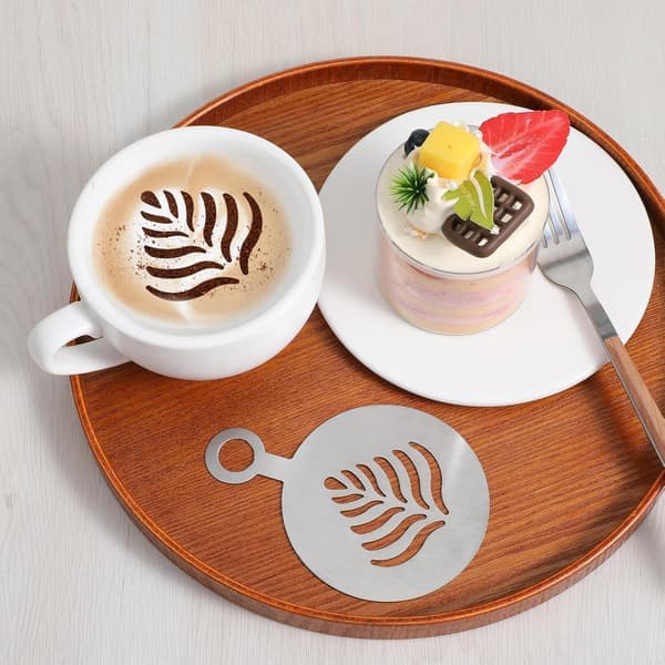 4-delt Latte Art Stencil Sæt - Genanvendelige kaffeskabeloner i rustfrit stål til Cappuccino & Kagedekoration [Ho]
