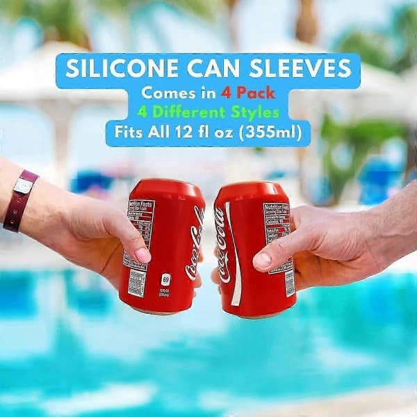 Silikonhylser i brusboksform for 355 ml bokser, 4-pakning assorterte farger