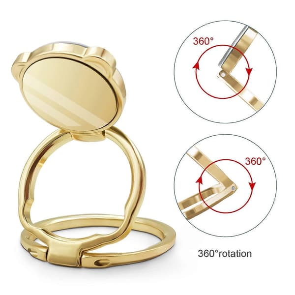 2 Pcs Magnetic Phone Ring Holder, Double Ring Holder, 360 Degree Rotating Ring Holder (Black+Gold) [DB]