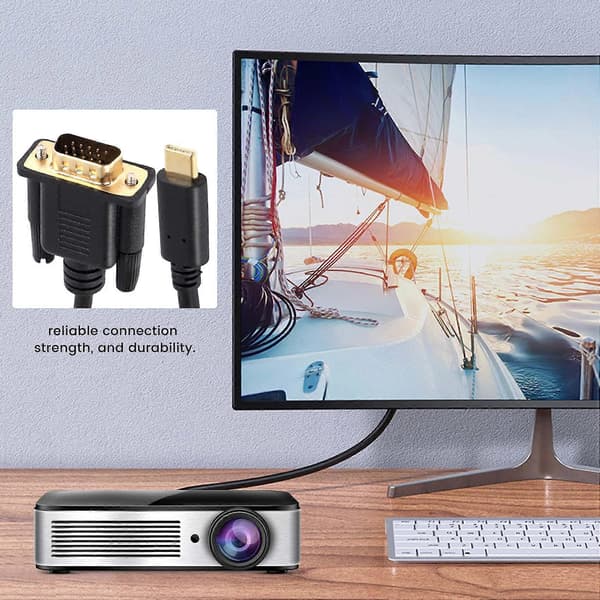 USB-C til VGA-kabel 1,8 m/5,9 fod, USB Type C til VGA-kabel, egnet til USB 3.1-enheder