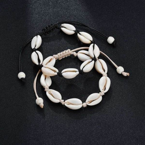 Adjustable Bracelet with White Shells - Black Black