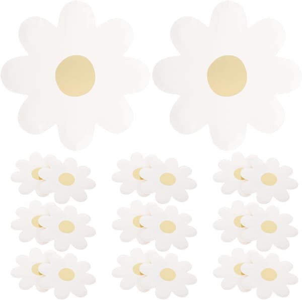 20 st. margueritformede paptallerkener, dekorativt service til babyshower og børnefødselsdage