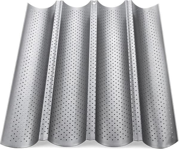 Baguette Bakeplate Perforert Form for Franske Brødlimper for 4 Baguetter (Sølv)-tfrf