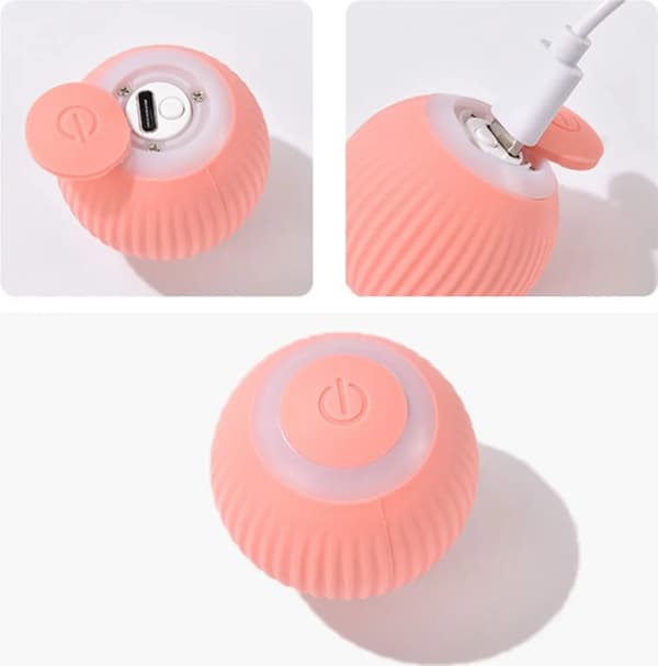 Intelligent Automatic Rolling Ball Cat Toy with Catnip, USB Electric Interactive Cat Toy for Indoor Play Training, 4.3cm, Pink