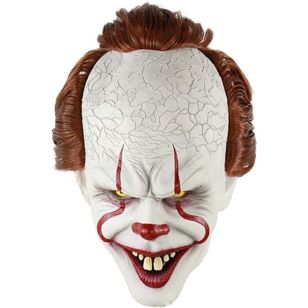 LePyCos Stephen King's It Mask med hemsk blodig mun och hår Pennywise clown skrämmande Halloween kostym