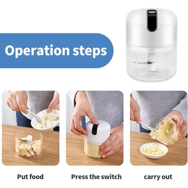 Bärbar Elektrisk Hackare 250ML & 100ML, Sladdlös Mini Mixer för Barnmat, Kött, Vitlök - Vit