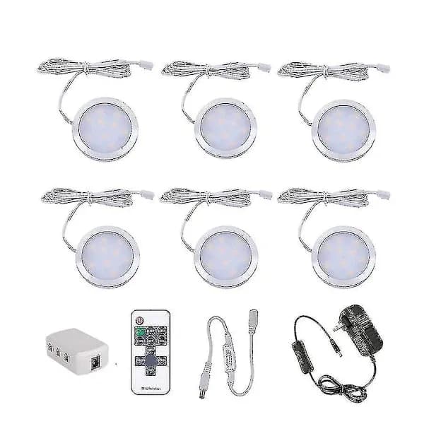 Dæmpbare 12V LED Puck-lys til skabe og hylder (6-pak)