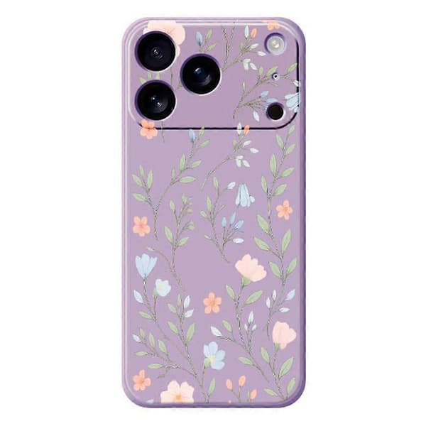 Cover til iPhone 17 Pro Max Rosa Blå Blomster Mønstertryk Lige Kant TPU Telefon Bagside Lilla