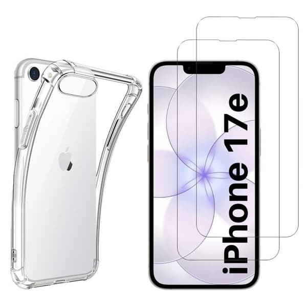 Støtsikkert deksel til iPhone 17e og 2 skjermbeskyttere i herdet glass Phonillico® Transparent Transparent