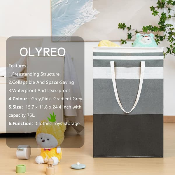 Foldable Laundry Basket 75L, Rectangular Freestanding with Handles for Storing Clothes Toys in Laundry Room