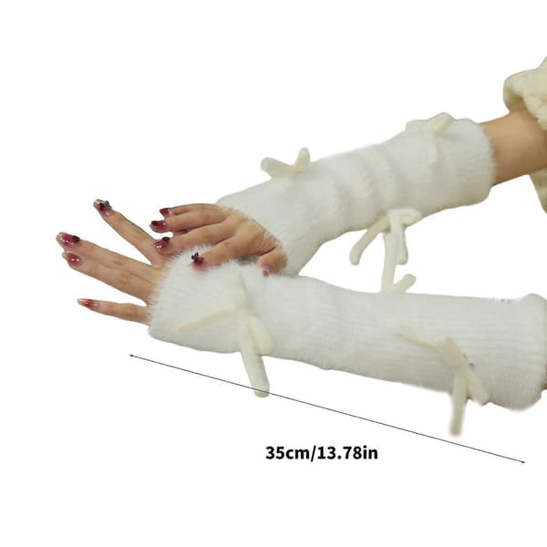 Damebrudehansker, elegante håndleddsvarmere, fingerløse pelshansker til Halloweenfest, hvit White