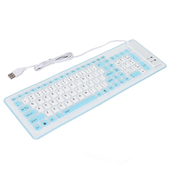 Sammenfoldeligt silikone tastatur 103 taster USB-tilsluttet silikone foldbart vandtæt lydløst falmefrit foldbart tastatur til PC bærbar computer Blå