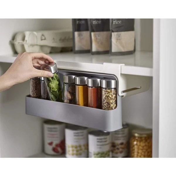 Cupboard shelf storage, under-shelf kitchen storage spice rack, organizer grey