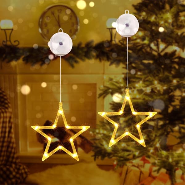 Juldekorativt vindue med stjerne, (2 stk.) 10 LED gardinlampe