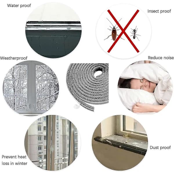 6 m brush strip, windproof and dustproof self-adhesive brush seal strip for movable windows and doors, 9 mm width X 9 mm height, grey