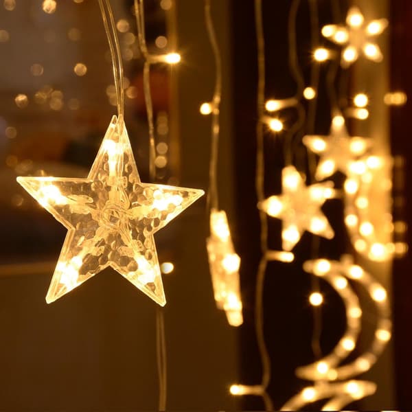 LED Stjerne Måne Gardinlys til Ramadan-dekoration, USB-drevet Eid Mubarak Feelys til indendørs, bryllup, fest, soveværelse, terrasse græs