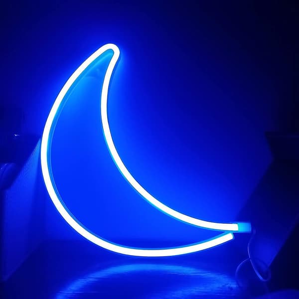 2023 - Warm White Moon Neon Sign Art Wall Decor USB Battery Powered Neon Sign Night Light