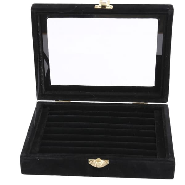Fløjl Glas Ring Ørering Display Opbevaringsboks Bakkeholder Organizer Etui, Sort