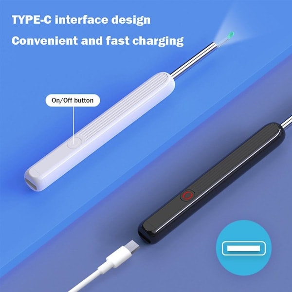 Ørerenser med HD-kamera og 6 LED-lys Ørevoksfjerner Wifi Øreske App-tilslutning Genopladelig Rengøringsværktøj Hvid