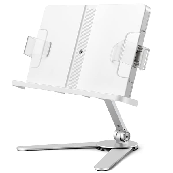 Book Stand, Cookbook Holder Desk Reading, Adjustable Height and Angle, Aluminum Alloy, Foldable and Portable
