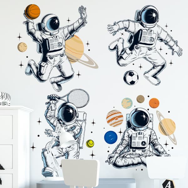 Vattentäta väggdekaler med rymdtema för bebisar - Astronaut, planeter, A
