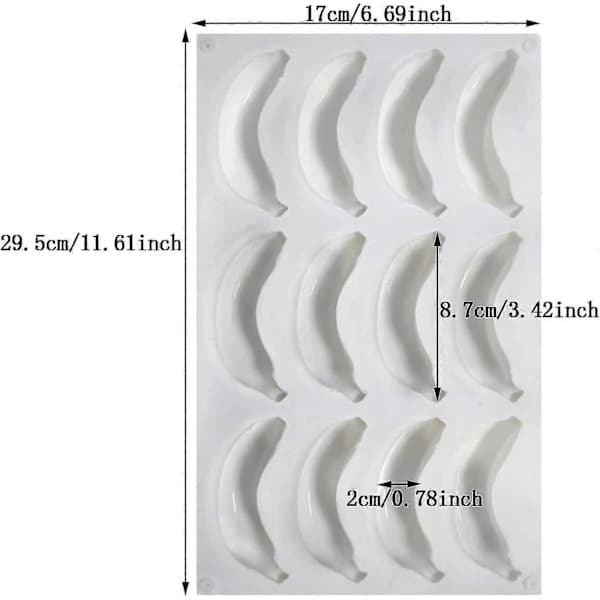 12-Piece Banana Shaped Baking Mold, Creative Silicone Mold, 3D Fruit Mold