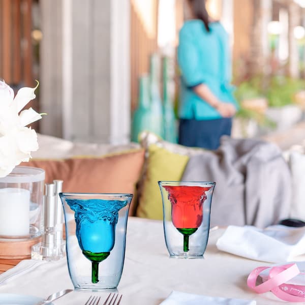 (120 ml) (White) 1 Pcs Creative Double Walled Rose Cup High Borosilicate Glass Shaped Cup