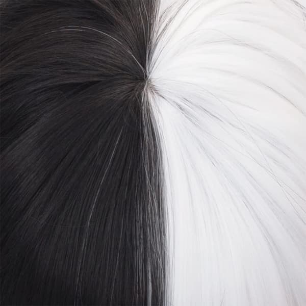 Black and White Full Wig with Bangs, Short Wavy, Heat Resistant