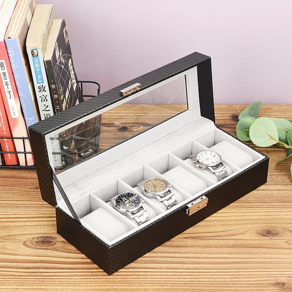 6 fack (30*11*8cm) - CASE ELEGANCE Klocklåda i konstläder, Krokodilstruktur, Klocklåda för herr/dam, Klockförvaringslåda, Organizer med glas